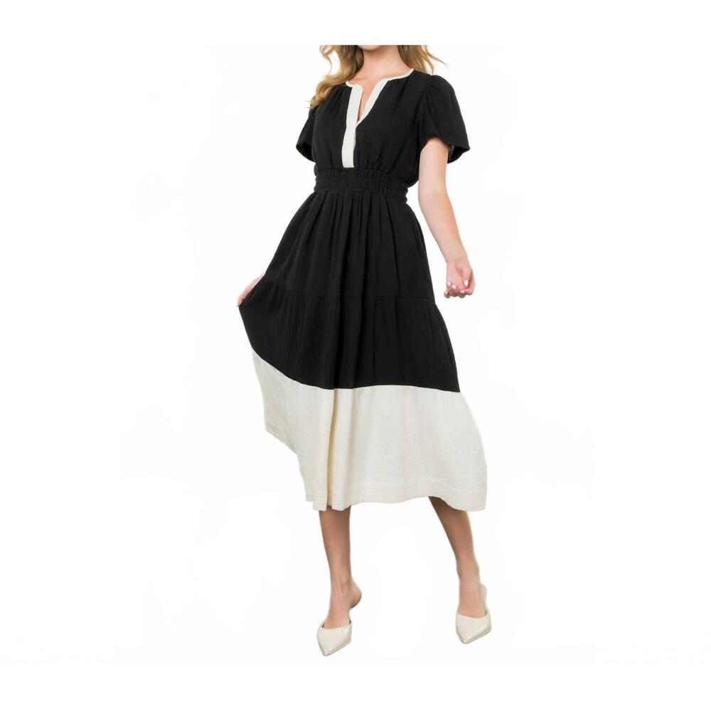 NEW THML tuxedo twist maxi dress in black/white